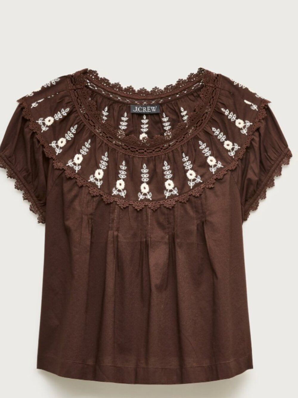 J.Crew Factory Brown Embroidered Yoke Blouse